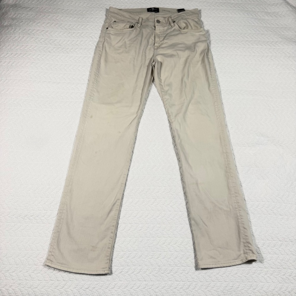 7 For All Mankind Carsen Mens 34x34 Jeans Luxe Performance Beige *Stained*